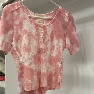 LoveShackFancy Pink Tie-Dye cotton Button Women's Top